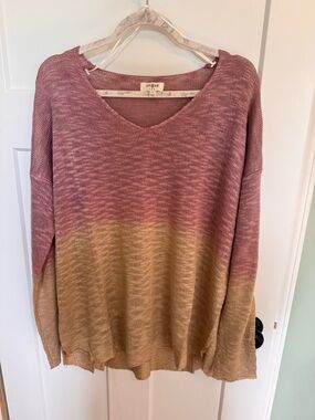 Umgee Pink to Tan Ombre V-Neck Sweater